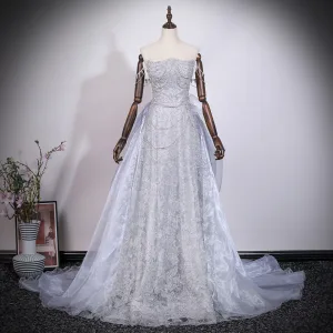 Sparkly Sølv Beading Paljetter Rhinestone Ballkjoler 2026 Prinsesse Strapless Uten Ermer Ryggløse Lange Formelle Kjoler