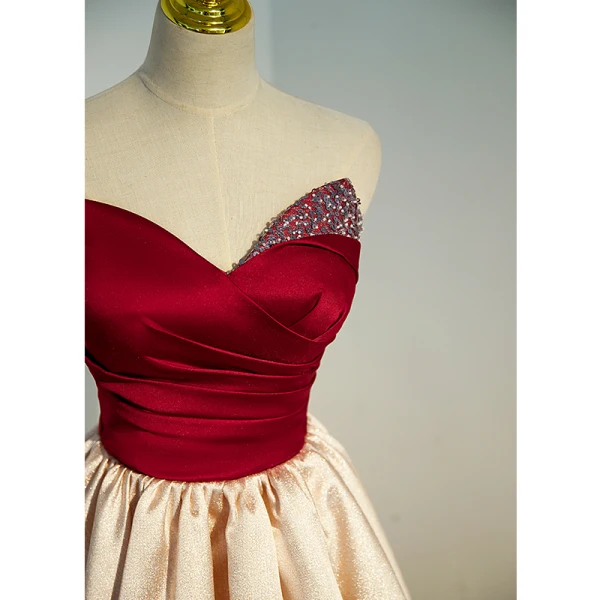 Chic / Beautiful Burgundy Prom Dresses 2022 A-Line / Princess Strapless Sequins Sleeveless Backless Floor-Length / Long Prom Formal Dresses