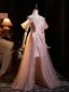 Schöne Rosa Perle Strass Pailletten Applikationen Gespaltete Front Ballkleider 2025 A Linie Off Shoulder Ärmellos Rückenfreies Lange Ball Festliche Kleider