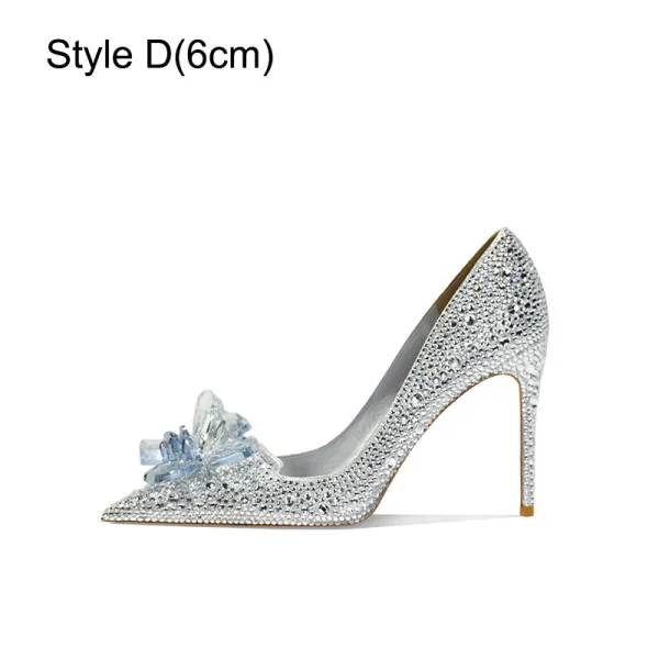 Charming Gold Crystal Wedding Shoes Wedding 2023 Rhinestone Leather 8 cm Stiletto Heels Pointed Toe Pumps High Heels