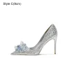 Cinderella Gold Crystal Wedding Shoes 2023 Leather 8 cm Stiletto Heels Pointed Toe Wedding Pumps High Heels