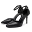 Schlicht Schwarz Büro OL Damen schuhe 2026 Knöchelriemen 9 cm Stilettos Spitzschuh Hochhackige
