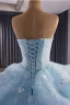 Luxury / Gorgeous Sky Blue Beading Cascading Ruffles Pearl Sequins Prom Dresses 2025 Ball Gown Strapless Sleeveless Backless Sweep Train Formal Dresses
