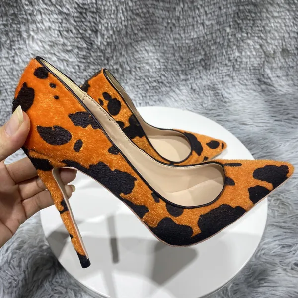 Mode Apelsin Leopardmönstrad Afton Pumps 2023 12 cm Stilettklackar Spetsiga Pumps Högklackade