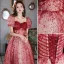 Elegant Burgundy Sequins Evening Dresses 2022 A-Line / Princess Square Neckline Short Sleeve Backless Bow Floor-Length / Long Evening Party Formal Dresses