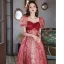 Elegant Burgundy Sequins Evening Dresses 2022 A-Line / Princess Square Neckline Short Sleeve Backless Bow Floor-Length / Long Evening Party Formal Dresses