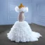 Luxury / Gorgeous White Beading Sequins Cascading Ruffles Wedding Dresses 2022 Trumpet / Mermaid Scoop Neck Short Sleeve Court Train Wedding