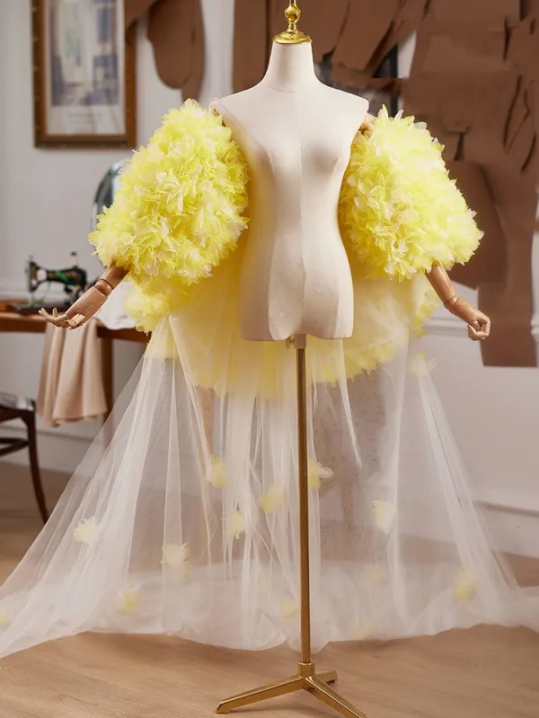 Chic / Beautiful Yellow Handmade Appliques Prom shawl 2025
