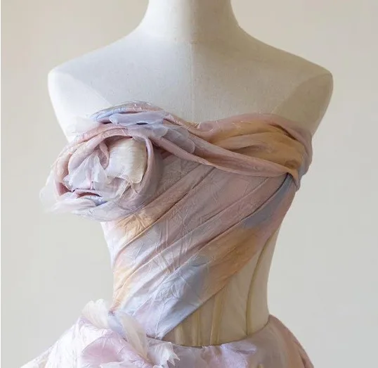 Chic / Beautiful Blushing Pink Printing Prom Dresses 2025 Ball Gown Strapless Sleeveless Backless Floor-Length / Long Formal Dresses