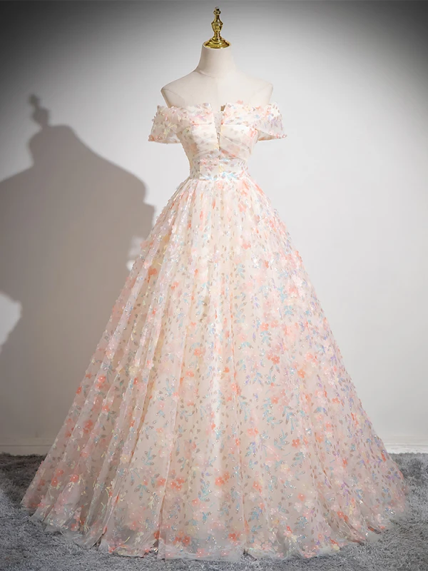 Schöne Rosa Pailletten Applikationen Ballkleider 2024 Ballkleid Off Shoulder Ärmellos Rückenfreies Lange Ball Festliche Kleider