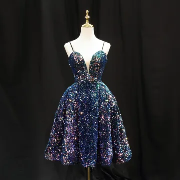 Glitter Multi Kleuren Pailletten Feestjurken Cocktailjurken 2024 Baljurk Spaghettibandjes Mouwloos Ruglooze Knielengte Feest