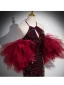 Charmant Bordeaux Paillettes Robe De Bal 2024 Trompette / Sirène Titulaire Dos Nu Noeud Manches Courtes Longue Promo Robe De Ceremonie