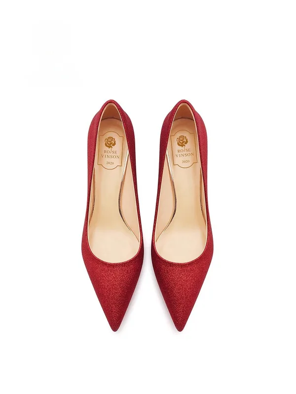 Chinese style Red Leather Wedding Shoes 2026 5 cm Stiletto Heels Pointed Toe Wedding Pumps High Heels