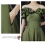 Vintage / Originale Olive Verte De l'épaule Robe De Bal 2021 Princesse Bretelles croisées Volants Manches Courtes Couleur Unie Satin Train De Balayage Robe De Soirée