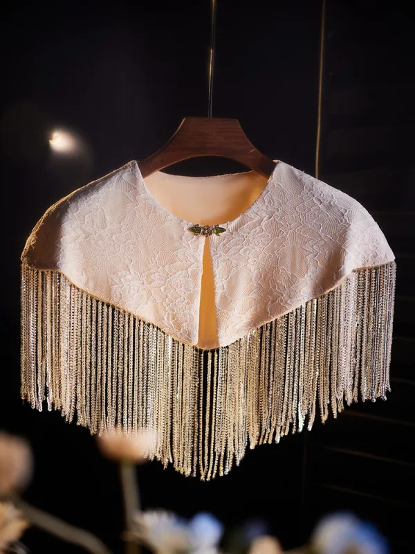 Charming Champagne Handmade Beading Tassel Lace Flower Prom shawl 2025