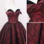 Vintage / Retro Burgundy Printing Prom Dresses 2023 Ball Gown Satin Strapless Sleeveless Backless Floor-Length / Long Prom Formal Dresses