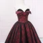 Vintage / Retro Burgundy Printing Prom Dresses 2023 Ball Gown Satin Strapless Sleeveless Backless Floor-Length / Long Prom Formal Dresses