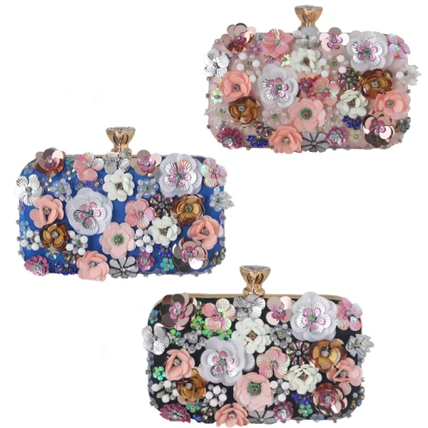Flower Fairy Ocean Blue Pearl Rhinestone Sequins Prom Clutch Bags 2024