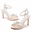 Elegant White Satin Pearl Ankle Strap Wedding Shoes 2025 10 cm Stiletto Heels Open / Peep Toe Wedding Sandals High Heels