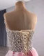 Haut de Gamme Rougissant Rose Fait main Faux Diamant Fendue devant Robe De Bal 2025 Trompette / Sirène Bustier Sans Manches Dos Nu Tribunal Train Robe De Ceremonie