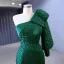 Vintage / Originale Haut de Gamme Vert Foncé Robe De Soirée 2023 Trompette / Sirène Une épaule Manches Longues Dos Nu Fermeture Éclair Sur Le Côté Train De Balayage Soirée Robe De Ceremonie