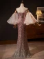 Glitzernden Sexy Champagner Pailletten Gespaltete Front Abendkleider 2024 Meerjungfrau Bandeau Ärmellos Rückenfreies Lange Abend Festliche Kleider