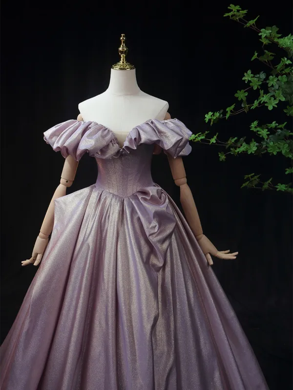 Elegant Glitter Purple Prom Dresses 2025 Ball Gown Strapless Sleeveless Backless Sweep Train Prom Formal Dresses
