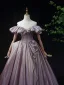Elegant Glitter Purple Prom Dresses 2025 Ball Gown Strapless Sleeveless Backless Sweep Train Prom Formal Dresses