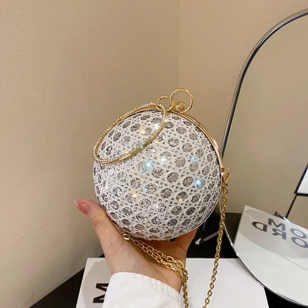 Mote Sukkertøyrosa Rhinestone Paljetter Runde Aften Clutch Veske 2023 Legering