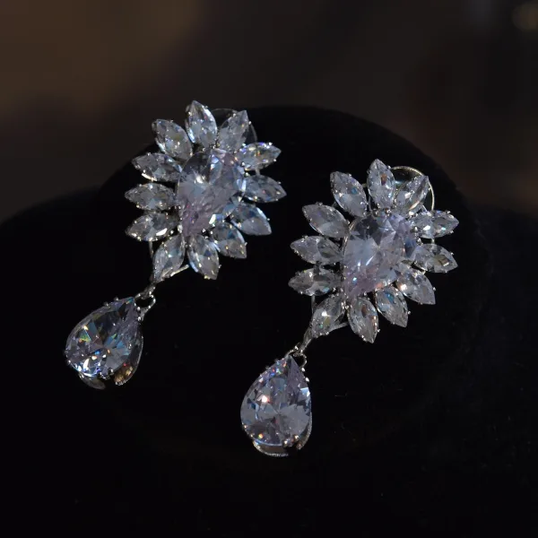 Charming White Rhinestone Zircon Wedding Earrings Necklace Bridal Hair Accessories 2025