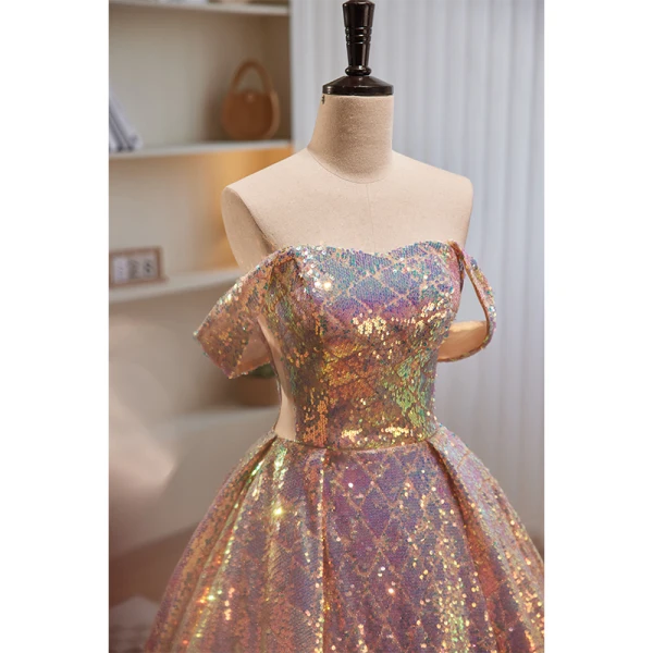 Glitzernden Sexy Rose Gold Pailletten Ballkleider 2023 Ballkleid Bandeau Ärmellos Rückenfreies Sweep / Pinsel Zug Ball Festliche Kleider