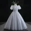 Chic / Beautiful Grey Glitter Pearl Sequins Flower Girl Dresses 2022 Ball Gown High Neck Puffy Short Sleeve Floor-Length / Long Prom Flower Girl Dresses