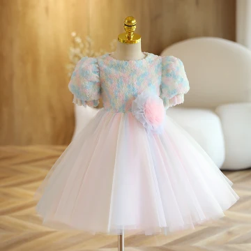 Chic Beautiful Multi Colors Birthday Flower Girl Dresses 2022 Ball Gown Scoop Neck Appliques Short Sleeve Short Flower Girl Dresses