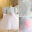Chic / Beautiful Multi-Colors Birthday Flower Girl Dresses 2022 Ball Gown Scoop Neck Appliques Short Sleeve Short Flower Girl Dresses