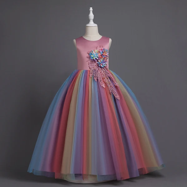 Chic / Beautiful Burgundy Appliques Pearl Lace Flower Birthday Flower Girl Dresses 2024 Ball Gown Scoop Neck Sleeveless Bow Sash Floor-Length / Long