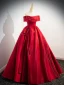 Elegant Red Pearl Ball Gown Wedding Dresses 2025 Off-The-Shoulder Sleeveless Backless Floor-Length / Long Wedding Dresses