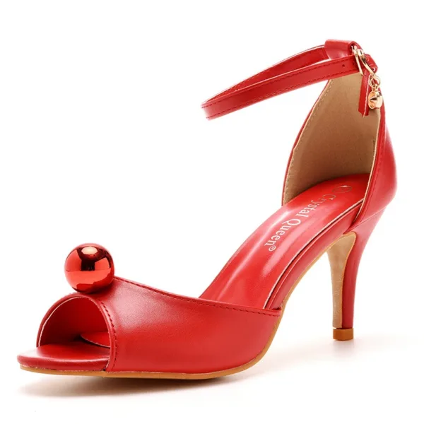Chic / Beautiful Gold Ankle Strap Prom Womens Sandals 2025 7 cm Stiletto Heels Open / Peep Toe Sandals High Heels