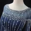 High-end Vintage / Retro Navy Blue Handmade  Beading Rhinestone Sequins Prom Dresses 2024 Ball Gown Scoop Neck Sleeveless Backless Floor-Length / Long Formal Dresses