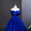 Vintage / Retro Royal Blue Beading Lace Flower Prom Dresses 2025 Ball Gown Strapless Sleeveless Backless Floor-Length / Long Formal Dresses