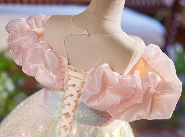 Mode Dégradé De Couleur Paillettes Anniversaire Longue Robe Ceremonie Fille 2025 Robe Boule Encolure Dégagée Manches Courtes Dos Nu