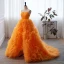 Fashion Orange Pleated Prom Dresses 2023 A-Line / Princess Strapless Sleeveless Backless Sweep Train Prom Formal Dresses