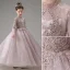 Chic / Beautiful Lavender Beading Lace Flower Sequins Birthday Flower Girl Dresses 2023 A-Line / Princess High Neck Long Sleeve Floor-Length / Long Flower Girl Dresses