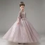 Chic / Beautiful Lavender Beading Lace Flower Sequins Birthday Flower Girl Dresses 2023 A-Line / Princess High Neck Long Sleeve Floor-Length / Long Flower Girl Dresses