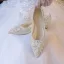 Bling Bling Champagne Perlage Paillettes Chaussure De Mariée 2023 Cuir 3 cm Talons Aiguilles Talon Bas À Bout Pointu Mariage Escarpins Talons Hauts