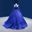 High-end Vintage / Retro Royal Blue Handmade  Beading Sequins Prom Dresses 2022 Ball Gown Scoop Neck Long Sleeve Court Train Prom Formal Dresses