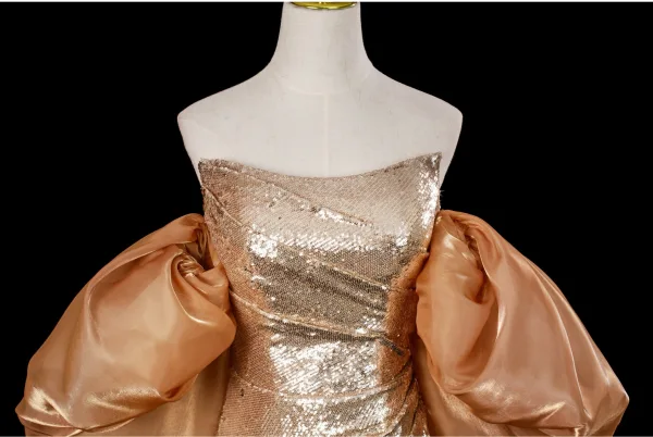 Scintillantes Sexy Doré Paillettes Robe De Soirée 2025 Trompette / Sirène Bustier Sans Manches Dos Nu Train De Balayage Soirée Robe De Ceremonie