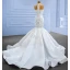 High-end White Trumpet / Mermaid Wedding Dresses 2022 High Neck Sleeveless Beading Rhinestone Tassel Pearl Lace Flower Chapel Train Wedding