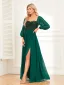 Chic / Beautiful Dark Green Sequins Split Front Evening Dresses 2024 A-Line / Princess Off-The-Shoulder Short Sleeve Backless Floor-Length / Long Evening Party Formal Dresses