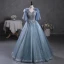 Sparkly Sky Blue Grey Beading Sequins Prom Dresses 2023 Ball Gown V-Neck Short Sleeve Backless Floor-Length / Long Prom Formal Dresses