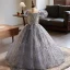 Bling Bling Grey Beading Lace Flower Sequins Birthday Flower Girl Dresses 2024 Ball Gown Scoop Neck Puffy Short Sleeve Backless Floor-Length / Long